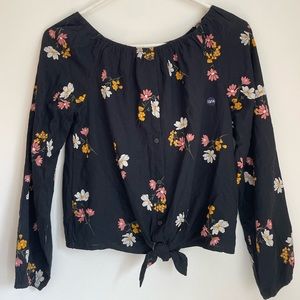 NWT abercrombie black bright floral tie front button up blouse